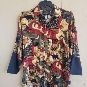 Vintage Men's Geometric Hersi Valdise Buttom Down Shirt Size Medium Made In USA